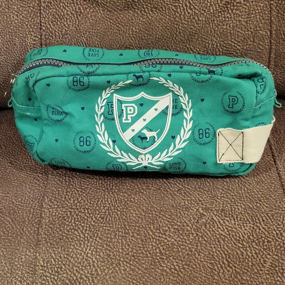 Victoria's Secret PINK Green, Navy Blue and White Makeup Bag - Picture 2 of 3
